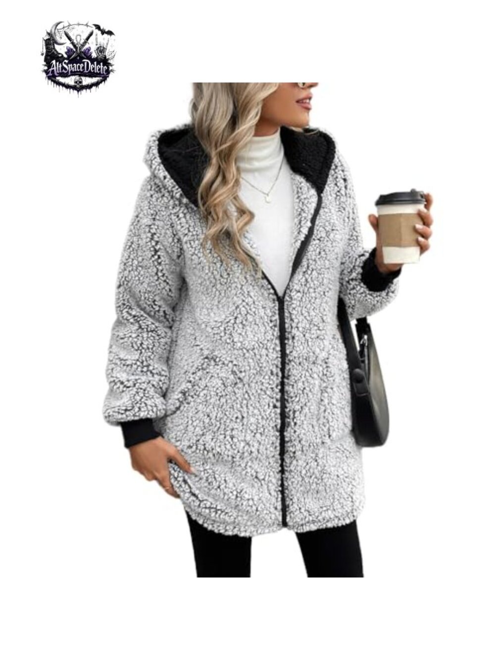 Fuzzy Sherpa Fleece Zip-Up Hooded Jacket with Pockets